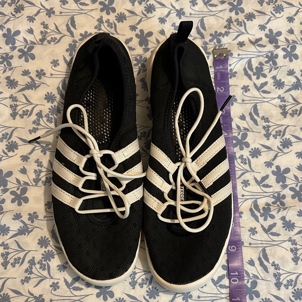 Adidas Black Mesh Sneakers with White Stripes